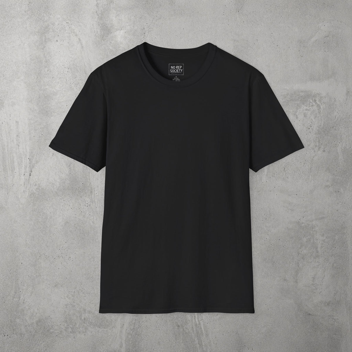 Black Destroyer of WODs (MEN) Tee by The No Rep Society, plain front view with no print, flat lay on grey concrete.